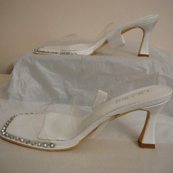 Lala Ikai Women's White Clear Strap Rhinestone Trim Sandals Mules-US 7.5, EUR 38 - Picture 3 of 9